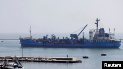 A ship passes through the Suez Canal near Port Said, 170 km (106 miles) northeast of Cairo, March 10, 2013. 