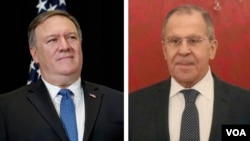 Le secrétaire d'Etat américain, Mike Pompeo, et le ministre russe des Affaires étrangères Sergueï Lavrov et son homologue américain 