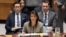 លោក​ស្រី Nikki Haley ឯក​អគ្គរដ្ឋទូត​សហរដ្ឋ​អាមេរិក​ប្រចាំ​អង្គការ​សហប្រជាជាតិ ថ្លែង​ក្នុង​កិច្ច​ប្រជុំ​ក្រុមប្រឹក្សា​សន្តិសុខ​អំពី​ស្ថានការណ៍​នៅ​ប្រទេស​កូរ៉េ​ខាង​ជើង នៅ​អង្គការ​សហ​ប្រជាជាតិ កាល​ពី​ថ្ងៃទី​២៩ ខែ​វិច្ឆិកា។