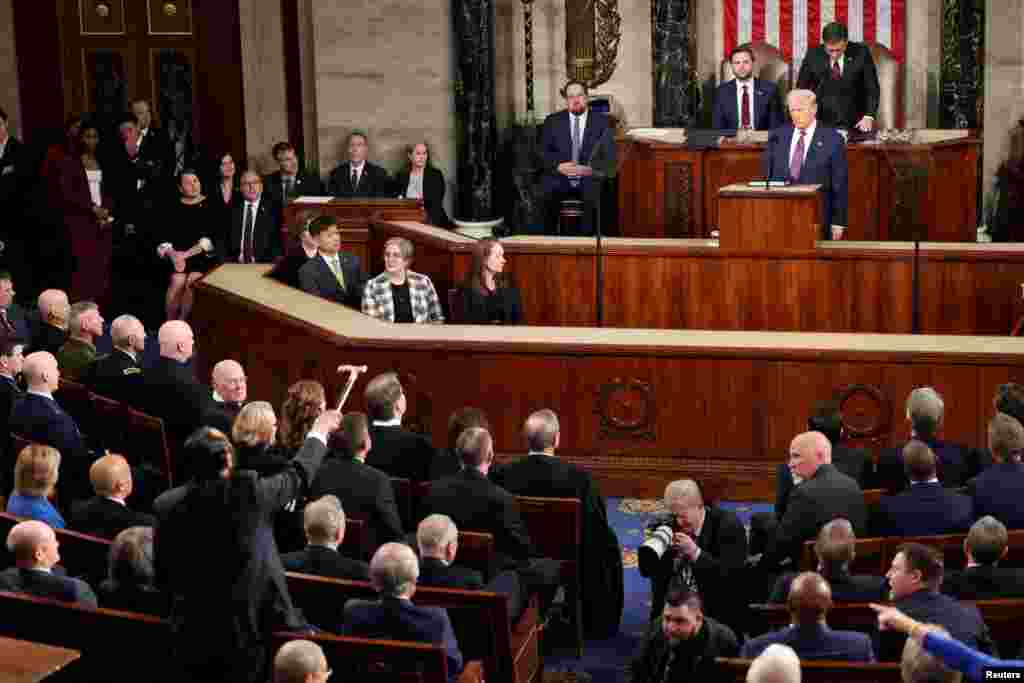 U.S. Rep. Al Green (D-TX) interrupts U.S. President Donald Trump's speech to a joint session of Congress in the House Chamber of the U.S. Capitol in Washington, March 4, 2025.