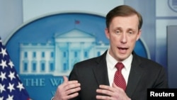 El asesor de seguridad nacional de la Casa Blanca, Jake Sullivan, durante una conferencia de Prensa.