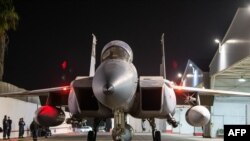This handout picture released by the Israeli army on October 26, 2024, shows an Israeli fighter jet departing a hangar at an undisclosed location in Israel.