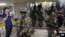 南韓軍人2017年在自由衛士軍演中的進行反恐行動