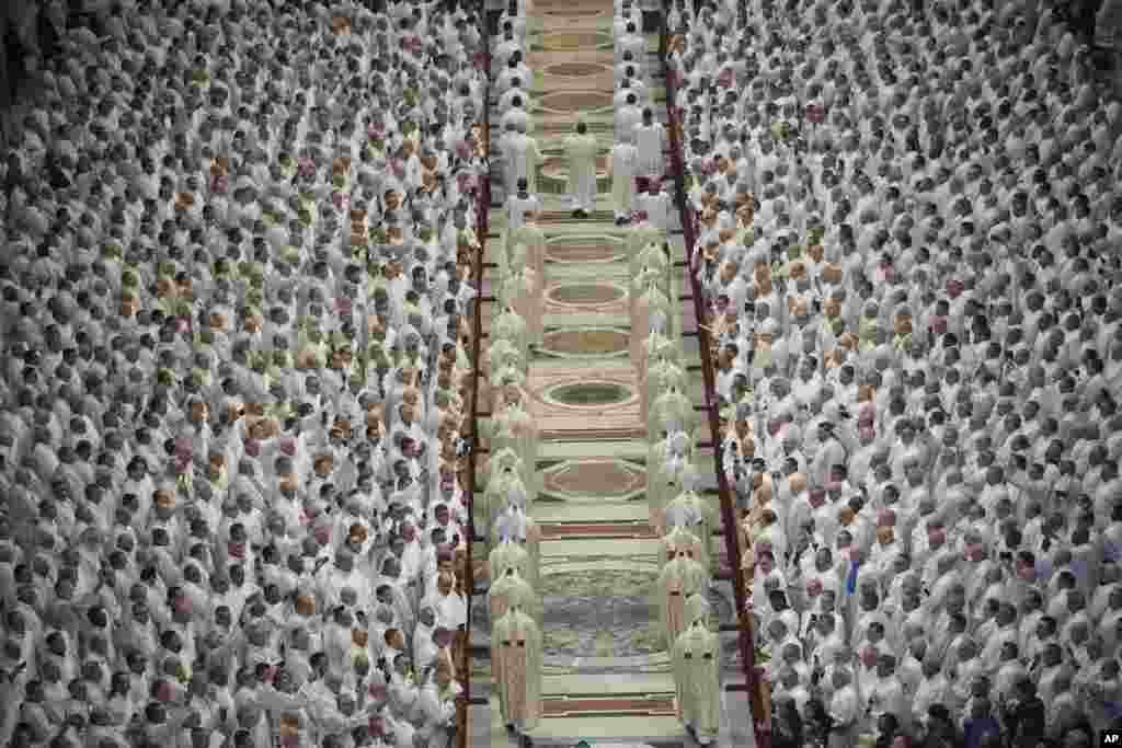 Deacons take part in a mass for their jubilee in St. Peter's Basilica at The Vatican,&nbsp;that was supposed to be presided over by Pope Francis who was admitted over a week ago at Rome's Agostino Gemelli Polyclinic and is in critical conditions.&nbsp;