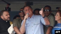 Brazilian President Jair Bolsonaro delivers a speech during a demonstration in his support in Sao Paulo, Brazil, on Sept. 7, 2021, on Brazil's Independence Day.