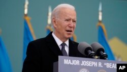 ប្រធានាធិបតី​ជាប់ឆ្នោត​សហរដ្ឋ​អាមេរិក​ លោក Joe Biden ថ្លែង​សុន្ទរកថា​នៅ​ក្រុង New Castle រដ្ឋ Delaware ថ្ងៃទី១៩ ខែមករា ឆ្នាំ២០២១។ 