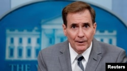 Msemaji wa Baraza la Usalama la Taifa, John Kirby akizungumza katika mkutano wa kila siku na waandishi wa habari huko Ikulu mjini Washington. (REUTERS)