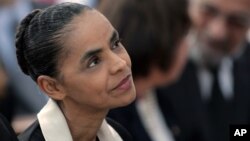 Brazilian Socialist Party (PSB) presidential candidate Marina Silva attends a Mass for late presidential candidate Eduardo Campos at the Metropolitan Cathedral in Brasilia, Brazil, Tuesday, Aug. 19, 2014. 