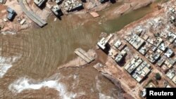 Picha ya Satelaiti ikionyesha hali ya mafuriko katika mji wa Derna, Libya.