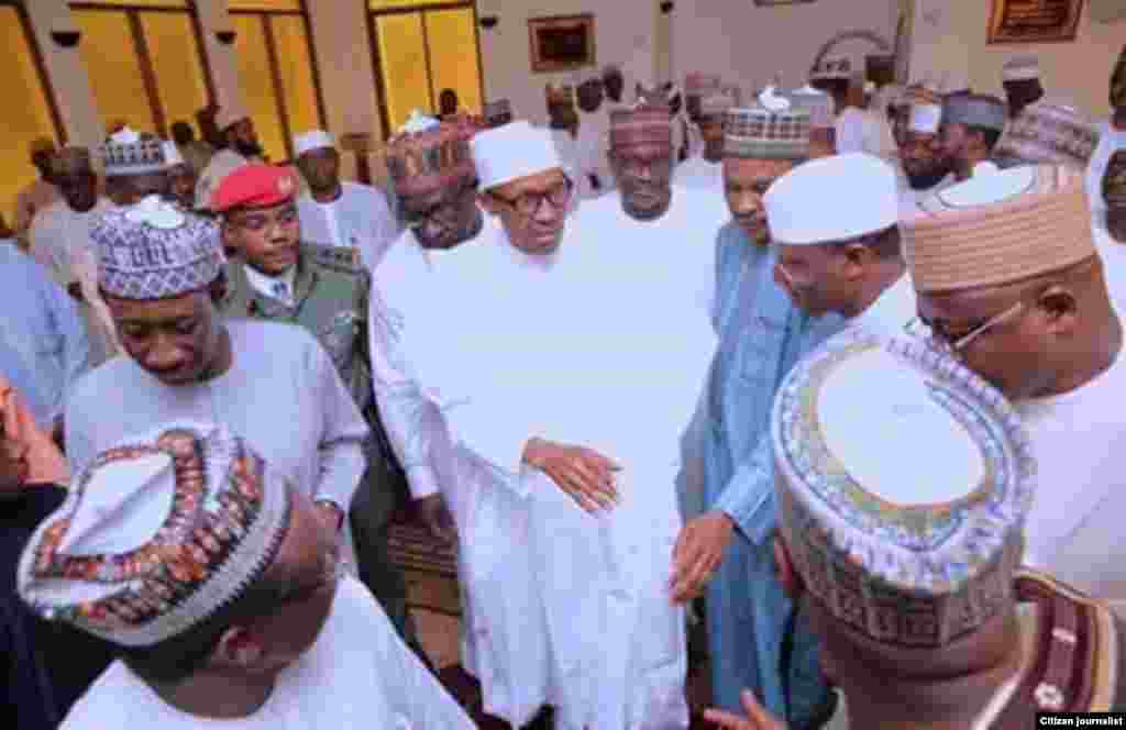 Shugaba Muhammad Buhari a fadarsa dake Abuja. Ranar Juma'a 5, ga watan Mayu shekara 2017&nbsp;