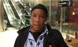 Marie Eveline shared her excitement about the Haitian national team win at the Miami International airport. (J. Belizaire / VOA Creole)